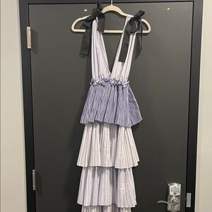 Style Mafia Navy and White Tiered Midi Dress